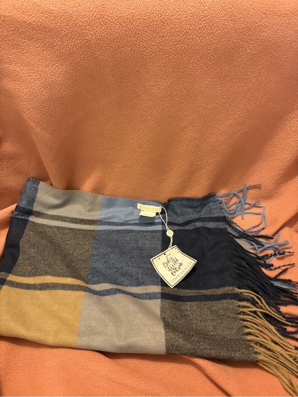 Stylish Plaid Fringe Wrap Scarf - Blue, Tan, Gray